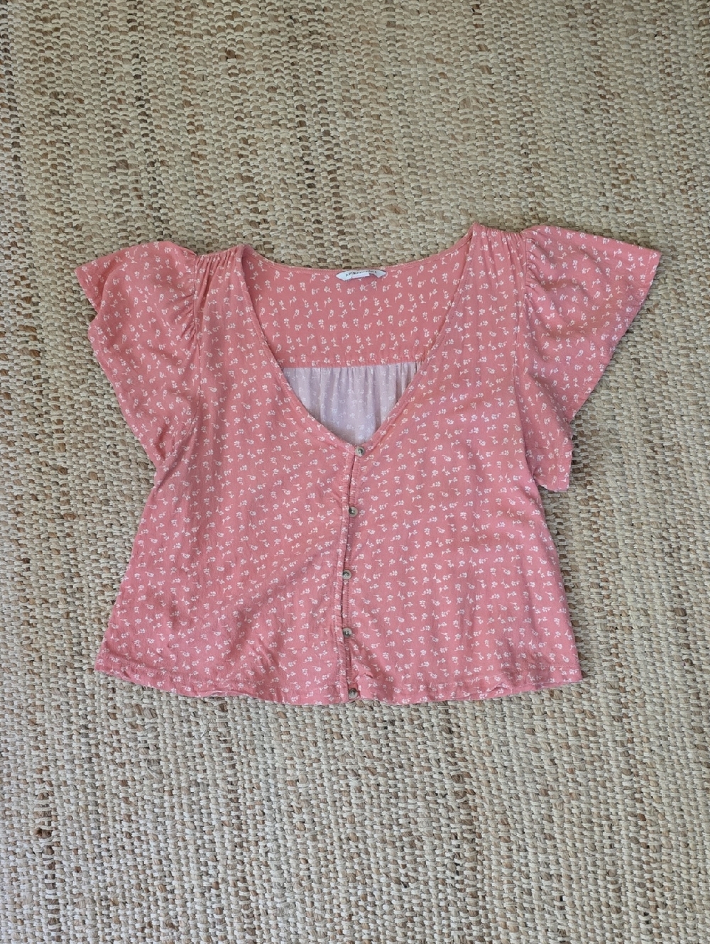 American Eagle Outfitters Rose Pink Floral Button-Front Top